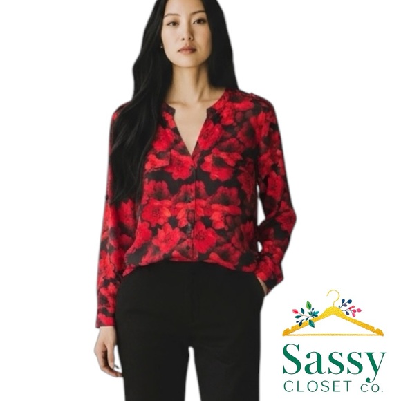 CALVIN KLEIN Blouse – Red/Black Floral, Sz XL, EUC, RN#54163 - Picture 1 of 8